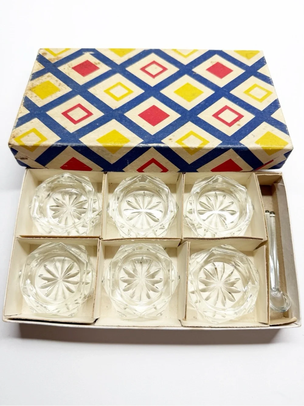 Vintage Czech Crystal Salt Cellar Spoon Set Original Box